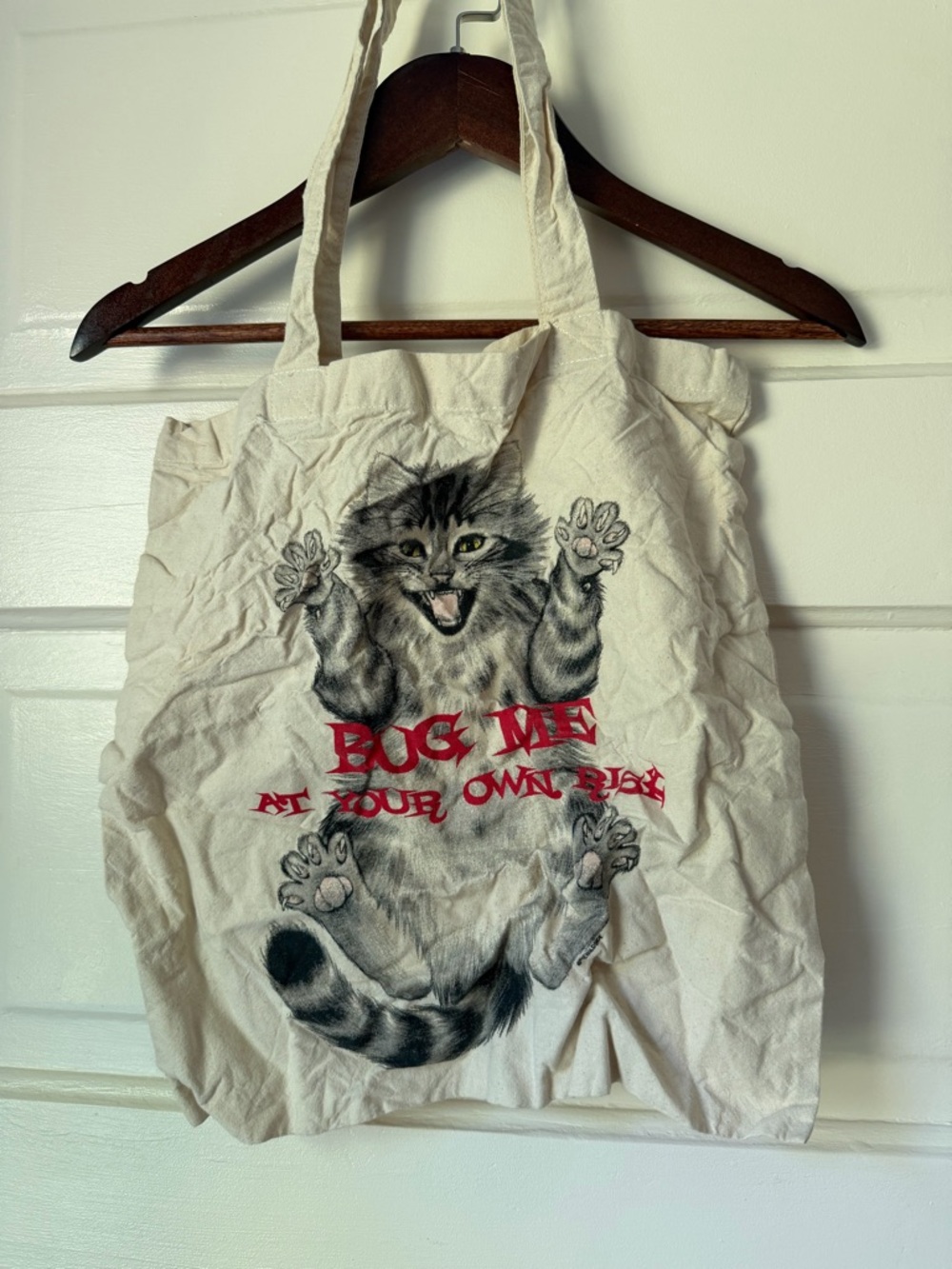 Cotton Canvas Tote w/ Fisty Cat Print